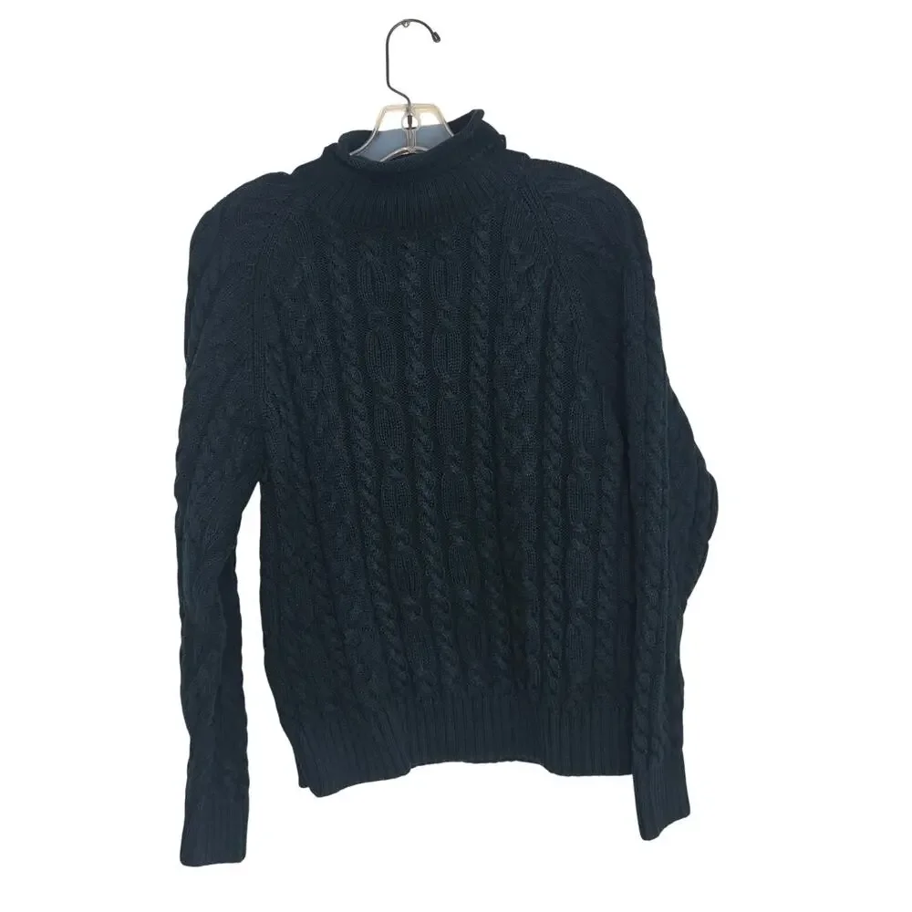 Vintage Roll Neck Cable Knit Sweater Chunky Green Heritage Women Medium